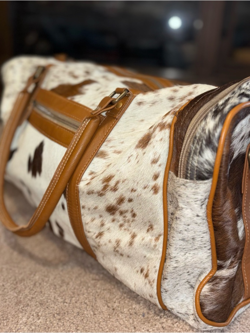Myra Bag Cowhide Duffel Bag with Tan Leather Trim - Picture 4 of 13
